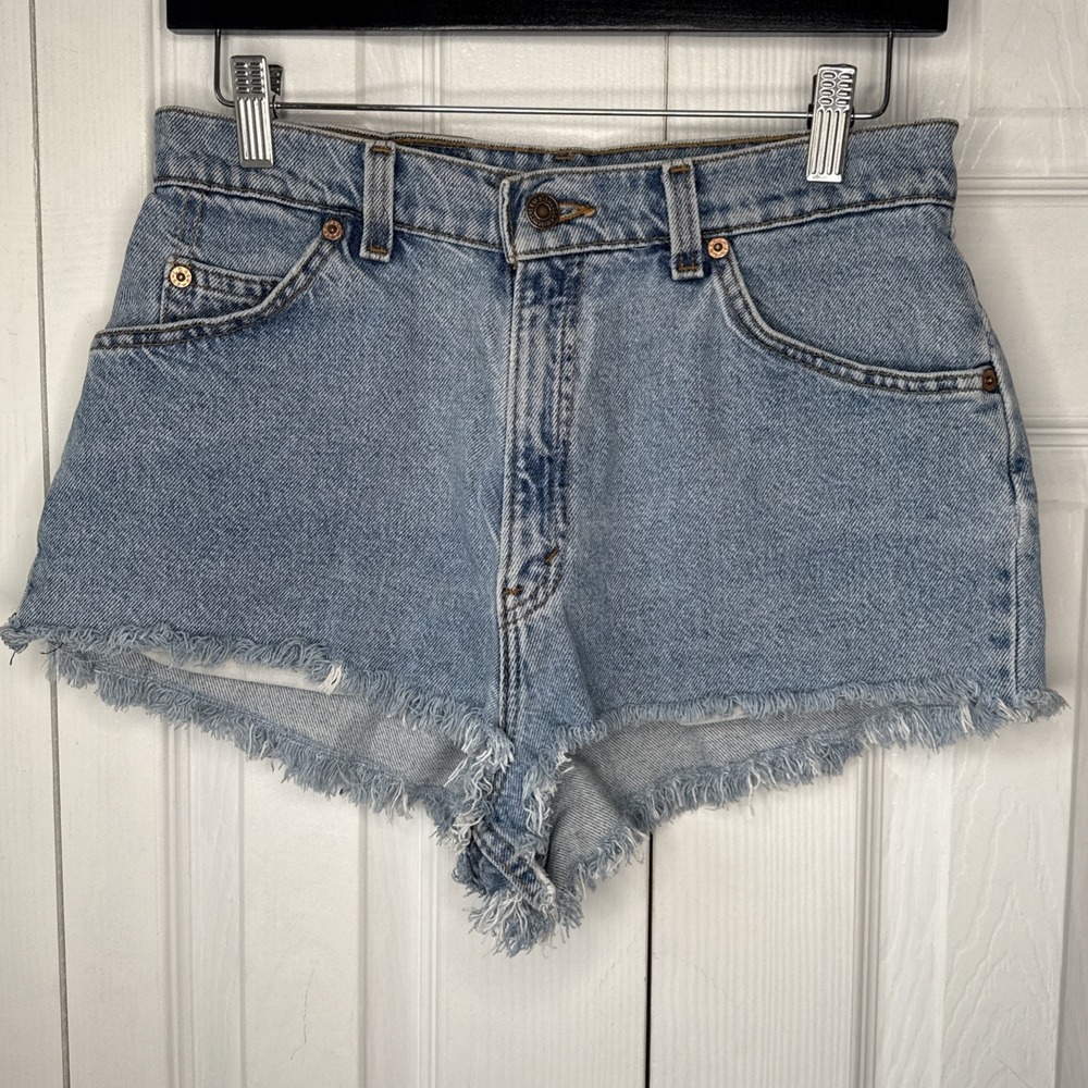 Vintage Levis 520 Orange Tab Cutoff Denim Booty Shorts High Waisted 30